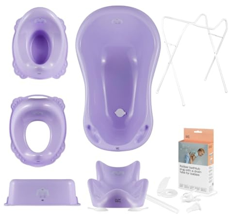 Hylat Baby Komplett-Set: Baby Badewanne mit Gestell, Badesitz und Abfluss, Kinder-Toilettensitz, Töpfchen, Kinderschemel - TÜV Rheinland zertifiziert - Lite-Kollektion