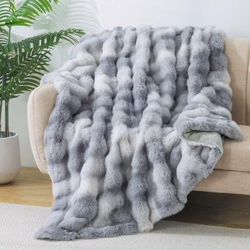 Wajade Luxus Kunstfelldecke – Sherpa Schafdecke–Comfort Luxuriöse Flauschige Flauschige Decke-Dicke Sofadecke Couchdeck 130cm x 160 cm –Grey01