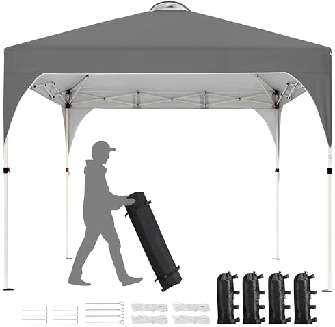 Yaheetech Faltpavillon 3x3 m Pop-Up Pavillon, Höhenverstellbar Gartenpavillon, Wasserdicht & Sonnenschutz Partyzelt Gartenzelt mit Rolltragetasche für Outdoor Markt Garten Hof, Dunkelgrau