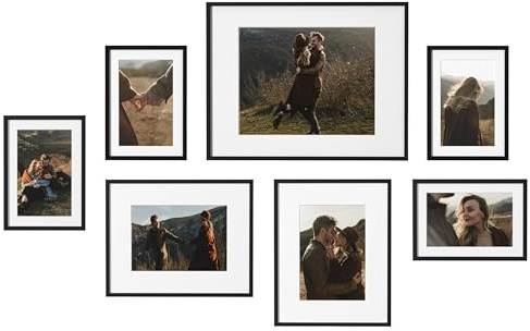 eletecpro Aluminum Gallery Wall Frame Set of 7, Including 1Pc 11x14, 2Pcs 8x10, 4Pcs 5x7 Photo Frames for Wall or Tabletop Display, Multiple Sizes Picture Frames Collage Wall Decor, Black