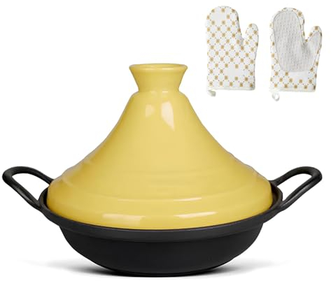 WXFKLDJ Marmite À Tajine pour La Cuisson, en Céramique, en Fonte Émaillée, pour La Cuisson des Ragoûts, Mijoteuse pour La Cuisine De La Maison,Jaune