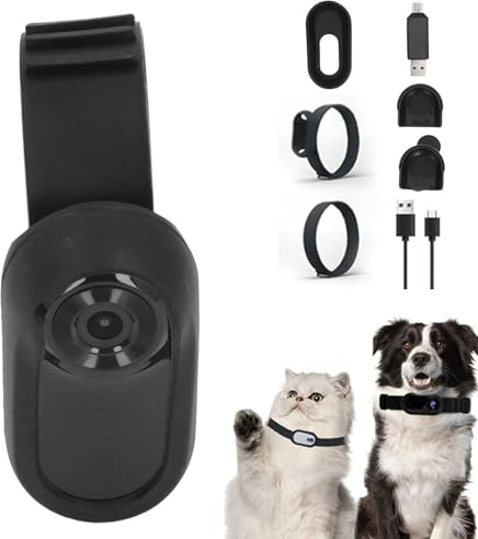 HEEPDD HD 1080P-Hunde-Tracker-Halsband, Sport-Action-Kamera mit Videoaufzeichnungen, Katzenhalsband-Kamera, Mini-Körperkamera, Kabelloses Halsband für Drinnen und Draußen, (Black)