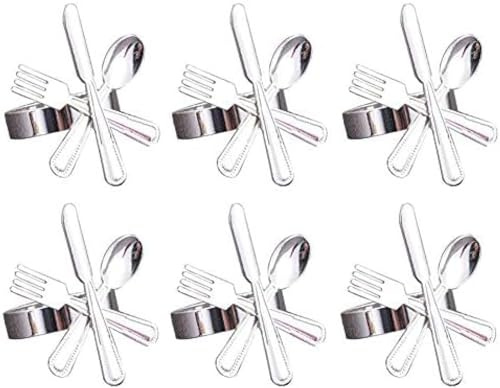 Serviettenschnalle, Gabel, Messer, Löffel, Silber, Serviettenringe, Geschirr, Serviettenringhalter für Hochzeit, Party, Tischdekoration, 12 Stück, Silber