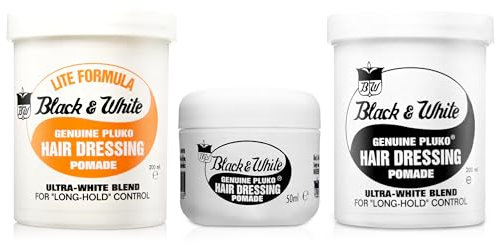 Black and White Echtwachs-Haardressing-Pomade, Deluxe-Herrenhaarprodukt, 200 g fester Halt, hoher Glanz, 200 g flexibler Halt und 50 g Reisegröße für alle Haartypen
