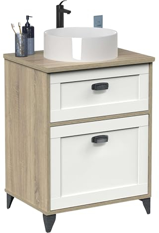 Miroytengo Mueble de Baño para Lavabos de 60 cm Toscana Estilo Nórdico en Color Blanco y Roble Cambrian con 1 Puerta y 1 cajón (SIN Lavabo)