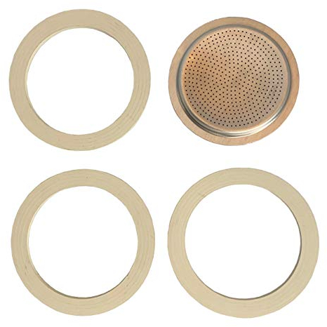 Baldo-direkt 3 X Dichtung für Espressokocher 6 TASSEN Aluminium, 1 x Ersatzsieb kompatibel mit Bialetti Espressokanne für 6 Tassen Aluminium