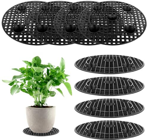 AKOLAFE 10 Stück Untersetzer Blumentopf Schwarz 30cm Pflanzenständer Topfuntersetzer Pflanzen Blumentopf Gitter Topfpflanzenständer Abtropfständer Pflanzen sus Kunststoff für Innen und Außen ( Rund )