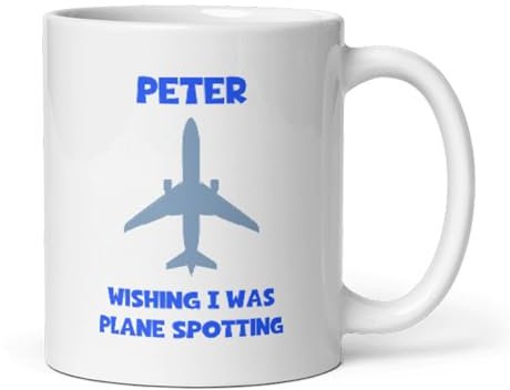 Confidently Quirky - Personalised Wishing I Was Plane Spotting White Mug, Funny Plane Secret Santa, Pilot Joke Mug, Loves Planes Birthday Mug