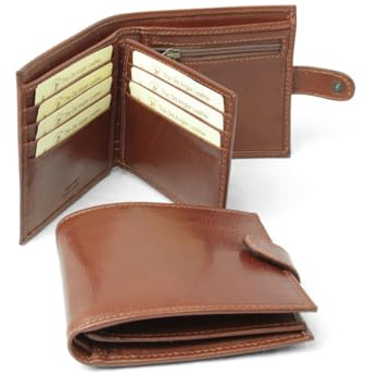Old Angler Geldbörse aus Leder mit Druckknopfverschluss | Made in Italy | kompaktes Design mit Kartenfächern und Münzhalter - Eleganz und Praktikabilität, braun, Klassisch