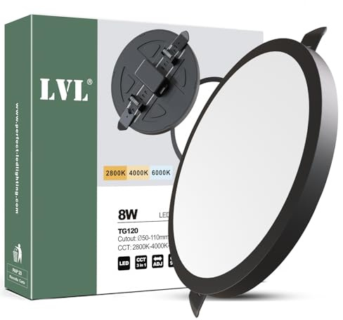 LVL LED Einbaustrahler Flach 230V 8W nicht dimmbar 3000K/4000K/6000K Rund Lochdurchmesser 50-110mm Einbauleuchten für Badezimmer Küche (Schwarz, 1 Stück)