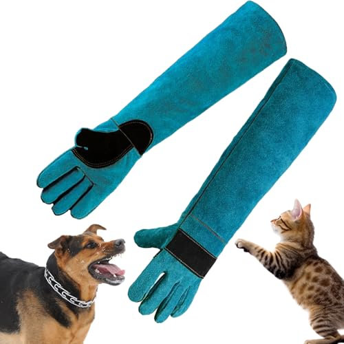 Bissfeste Schutzhandschuhe 60cm Rindsleder Anti-Biss Arbeitshandschuhe für Tiere, Gartenarbeit & Schweißen – Dornenfeste & Schnittfeste Handschuhe für Hunde, Katzen, Schlangen (Männer & Frauen)