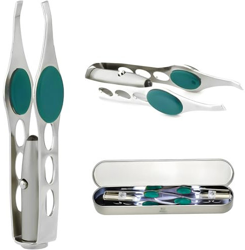 ZoneYan Pince a Epiler, Pinces à Épiler Avec Lumière Led, Pince à Épiler Sourcils, Pince à Épiler Éclairée Les Sourcils pour Garçons et Filles, Maquillage, Cils, Outils de Soin Des Sourcils (Vert)