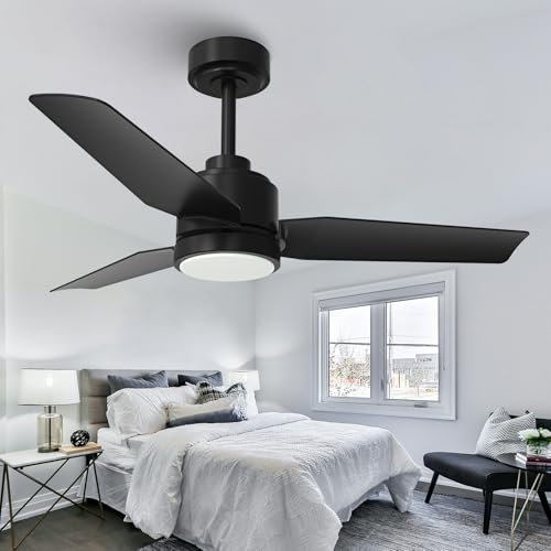 Ventilateur de plafond noir de 42 pouces avec lumières et télécommande/application, ventilateur de plafond moderne pour salon extérieur, dernière intervention, ventilateur de plafond réversible 6