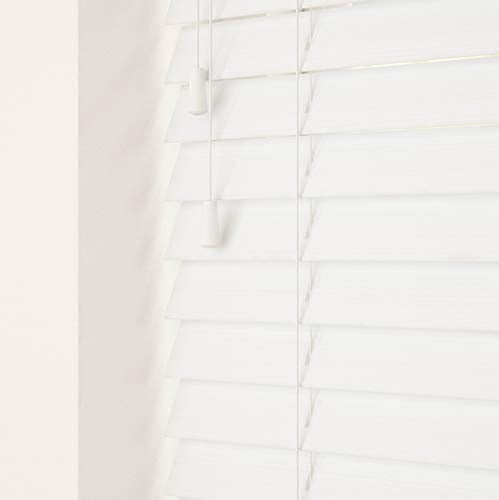 Ultra White Faux Wood Venetian Blind 50mm Slats - 230cm Width x 120cm Drop | Fine grain Ultra White faux wood Venetian blind with strings. 50mm slats. 230cm width x 120cm drop. Moisture resistant.