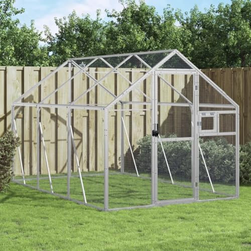 KOIECETA Voliere Vogelvoliere mit Wire Mesh Grids Vogelkäfig für Außenbereich Vogelhaus Papageienkäfig Papageienvoliere Silbern 1,79x3x1,85 m Aluminium
