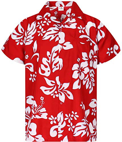 King Kameha Funky-Hawaii-Hemd, Herren, Kurzarm, Hibiscus, Eclectic-Rot, 9XL