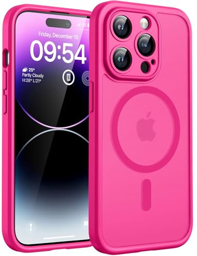 TOCOL Cover Magnetica per iPhone 14 Pro 6,1 Pollic, Compatibile con MagSafe, Protezione Fotocamera Integrata, Custodia Antiurto Traslucida Opaca, Rosa Caldo