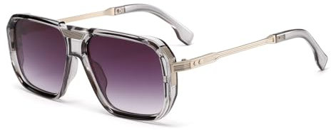 H HELMUT JUST Retro-Sonnenbrille mit quadratischem Rahmen für Herren und Damen, klassische Sonnenbrille mit quadratischem Rahmen (Transparent/Grau)