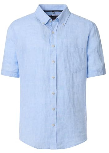 CASAMODA Leinenhemd Kurzarm Uni Casual Fit 100 blau 3XL