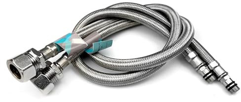 Xcel Home Pair of M10 x 15mm Compression Flexible Tap Connector 500mm Length | Stainless Steel Braided Monobloc Mixer Tails | WRAS Approved | Ideal for Kitchen & Bathroom Taps (1 Pack)