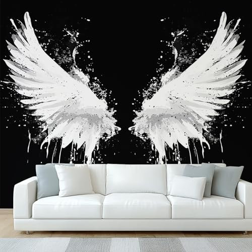 NOGAWA Papier Peint Ailes d'ange, Papier Peint Motif Noir et Blanc, Panoramique Décoration Murale Pour Salon, Chambre, Tapisserie Murales Intissé, Wallpaper Mural 250x175cm