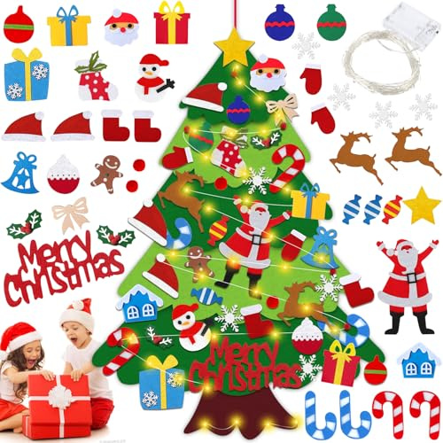 PQETBV Árbol de Navidad de Fieltro, 3.67ft Árbol de Navidads de Fieltro DIY para Niños con 40 Piezas Adornos Navideños Desmontables, Decoración Colgante Para Decoración De Pared, Regalos Navidad Niños