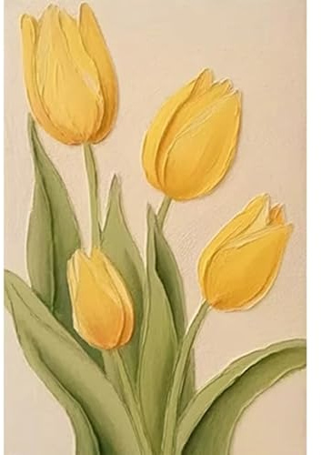 LCDIUDIU Grande Toile De Peinture À L'Huile, Fleur De Tulipe Jaune Abstraite Moderne Peinte À La Main, Œuvre D'Art Murale Sans Cadre Pour Salon, Chambre, Bureau, Décoration D'Intérieur 100X150