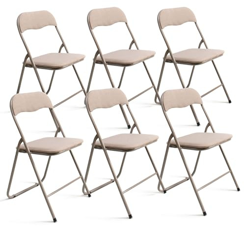 THE SECRET HOME─ Pack de 2, 4 y 6 Sillas Plegables Acolchadas de Metal y Poliéster─ Asiento Auxiliar para el Hogar─ 44x48x78 cm (6, Nude)
