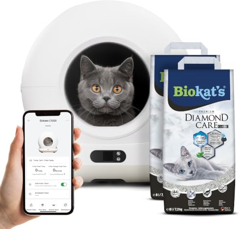 Biokat’s C1000 - Automatisches Katzenklo – Selbstreinigende Katzentoilette mit App – Inkl. Katzenklo-Matte & 3 Rollen Müllbeutel – 82 L XXL