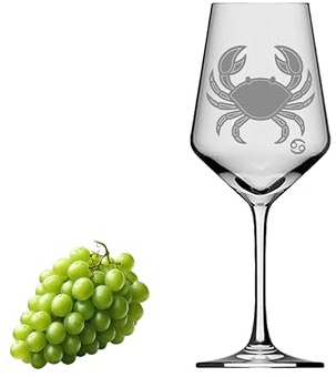 eXODA Weinglas Krebs 350ml spülmaschinenfest mit Gravur und Motiv | Füllmenge 350 ml, spülmaschinenfest, Krebs-Motiv, Zodiac-Symbol, inspirierte Werkstattproduktion, Höhe 21 cm, Durchmesser 8 c