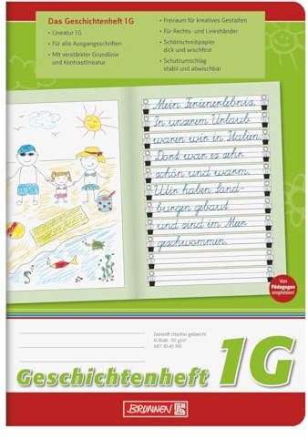 BRUNNEN Geschichten-Heft DIN A5, 16 Blatt, Liniert (Liniert 2G)