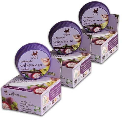NOKTHAI Mangostan Whitening-Zahnpasta Set 3x25g – Konzentrierte Thai Kräuter-Zahncreme ohne Fluorid mit Mangostan-Extrakt – Natürliche Aufhellung gegen Verfärbungen – Reisegröße, Sparsam & Ergiebig