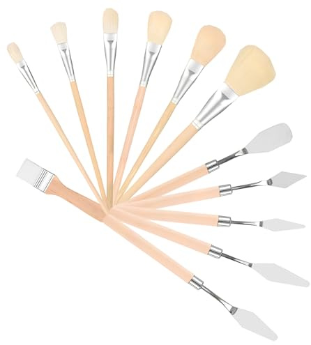 Acrylic Brushes Painting Set, Wooden Handle Goat Hair Mop Blending Brushes, Acrylic Brush Oil Paint Art Set for Watercolor Oil Paint Pottery Paintbrush