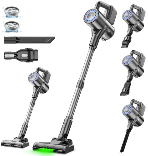 Aspiradora Escoba sin Cable, Aspira y Friega 2 en 1, Fregasuelos sin Cable Aspiradora Inalámbrica de Mano Ligera con luz LED Verde, aspiradora de Escoba Apta para Pelo de Mascotas/Suelos Duros