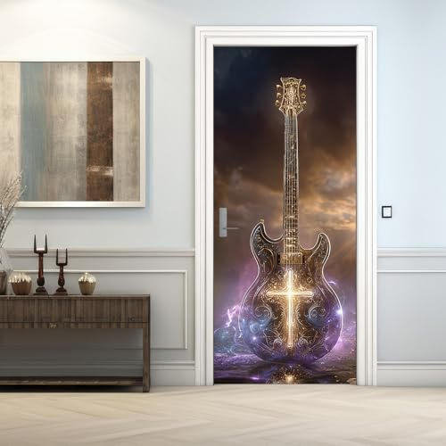 Musik Türtapete Selbstklebend 90x200, Gitarre 3D Türbilder Türfolie Türposter Türaufkleber Selbstklebende PVC, Türdeko Tapete Musik,(ST1287)