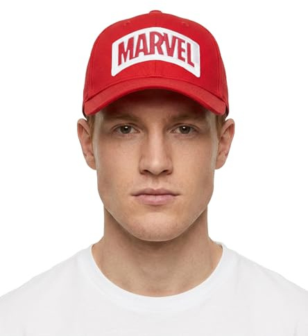 Offizielle Marvel-Logo-Snapback-Baseballkappe mit 3D-Logo in Weiß – Unisex | Verstellbare Kappe mit Schirm | Streetwear, Einheitsgröße, Rot