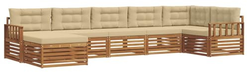 vidaXL Sofagarnituren 7 pcs Natur und Beige Massivholz Akazie, Gartenlounge, langlebiges Ecksofa, Sitzmöbel für außen, Terrasse, Moderne Möbel, Bequeme Gartenmöbel