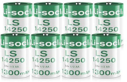 8er-Pack 1300mAh LS14250 akku, 1/2-AA-3,6-V-ER14250-Lithium-Batterie für SAFT-Wasserzähler, Alarmanlagen, Taschenlampen, großer Temperaturbereich, Lange Lagerfähigkeit (Nicht wiederaufladbar)