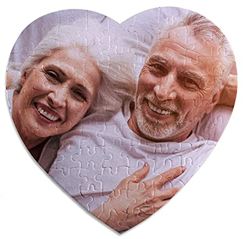Personalisiertes Herz-Fotopuzzle mit eigenem Bild selbst gestalten - 75 Teile, ca. 19 x 19 cm - Herz-Puzzle mit Foto - mit Geschenkbox