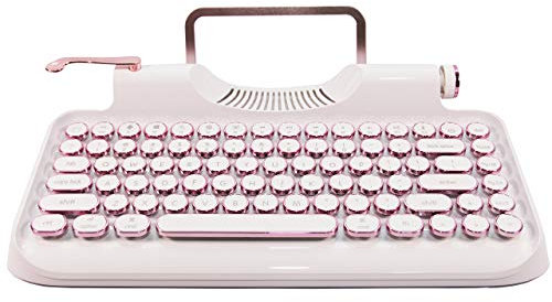 ZYQM Retro Typewriter Mechanical Wireless Keyboard with Tablet Stand, Bluetooth Connection, Artistic dot Keys (White)