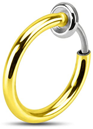 Monster Piercing 12MM de diam?tre - Calibre 16 PVD Or INOX 316L Action du Ressort d’Acier Chirurgical Faux Nez Piercing Anneau