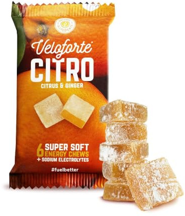 Veloforte Citro Natural Energy Chews | Citrus & Ginger | 3-Pack | Powerful Natural Ingredients for Running, Cycling & Triathlon | Great Taste, Melt-in-Mouth Alternative to Shots & Gummies