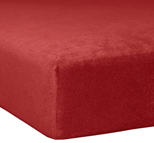 TRAUMSCHLAF weiches, elastisches Flausch Biber Boxspring Matratzen Spannbettlaken mit Rundumgummi, Größen 180x200 cm - 200x200 cm, Karmin