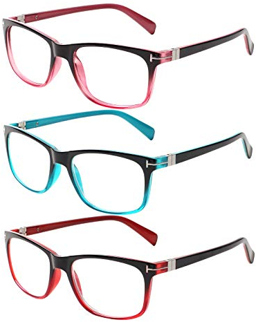 Kerecsen 3 Pack Lesebrille Damen Federscharniere Gute Brillen Hochwertig Rechteckig Komfortabel Frauen Lesehilfe (3.0, 3 Farbe Mischen)