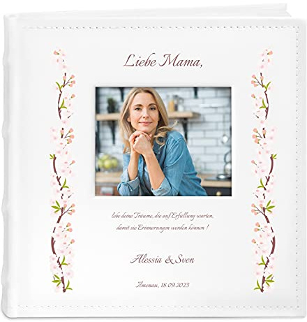 Maverton Einsteckalbum + mit Aufdruck - für 200 Fotos 10x15-100 weiße Seiten - Größe 21x22cm - Weiß - Geschenk für Frauen zum Geburtstag - Träume