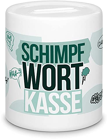 Tassendruck Spardose - Schimpfwortkasse | Geschenk für Männer, Kollegen, Einzug, Geldgeschenk, Sparbüchse, Keramik, 8,2 x 8,2 x 9,5 cm