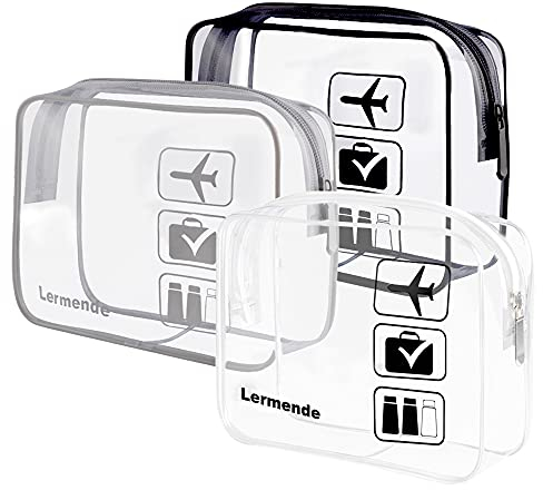 Lermende 3er-Pack Kosmetiktasche mit Silikongriffen, TSA-zugelassen für Flughafen, transparente Kosmetiktasche für Frauen, Airline-konform für Reise-Toilettenartikel, Mix-Schwarz-Grau-Transparent
