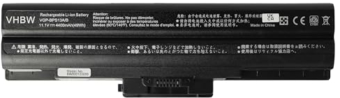vhbw Batterie Compatible avec Sony Vaio VPCF11S1E, VPCF11Z1E, VPC-F11ZHJ, VPCF127HGBI Ordinateur Portable (4400mAh, 11,1V, Noir)