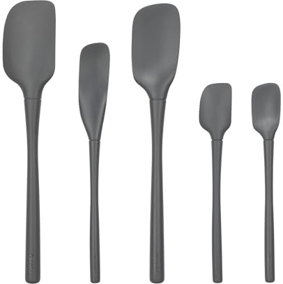 Tovolo Flex-Core All Silicone Spatula Set of 5 for Meal Prep, Cooking, Baking, and More - Charcoal