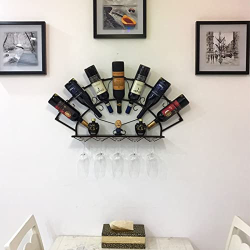 XFSHKJS Portabocchiere sospeso, Portabocale per Bottiglie di Vino in Metallo, Display Rustico Porta stoccaggio del Vino con ripiano in Vetro per Gigante per armadietto, Cucina, Bar, Ristorante - Nero